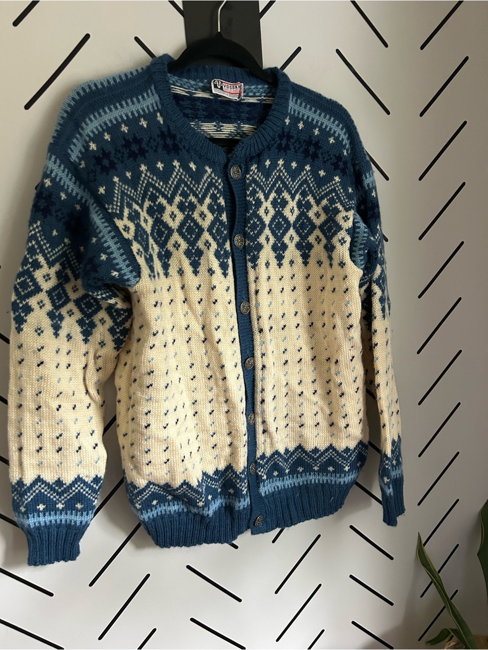 Vintage 100% wool Nordic  made in Norway button up sweater